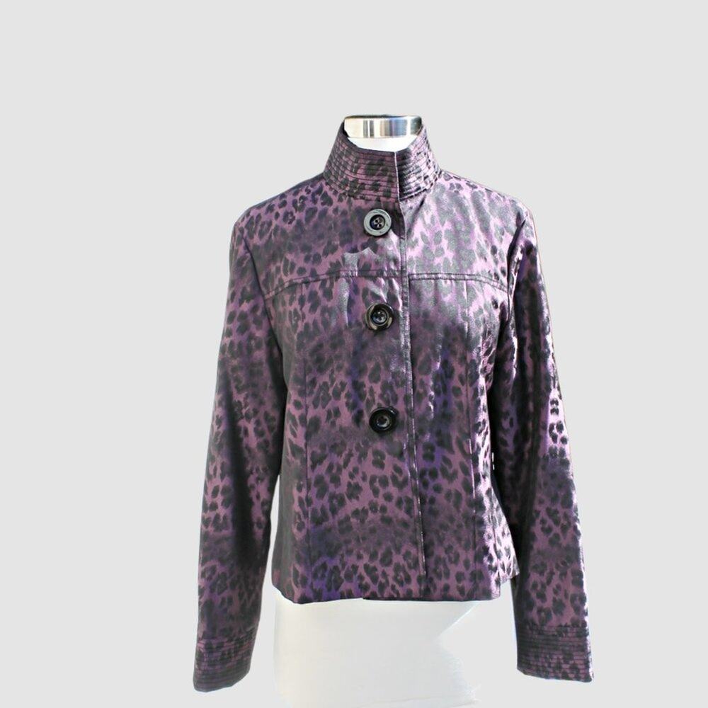 600 West Women's Purple & Black Animal Leopard Print Jacket Button Up Size 8 - Picture 14 of 14